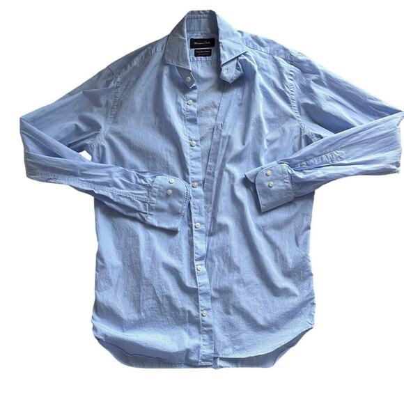 Men's Size 38 Massimo Dutti Blue Stripe Button Shirt Model 0154 Slim Fit - Picture 2 of 8
